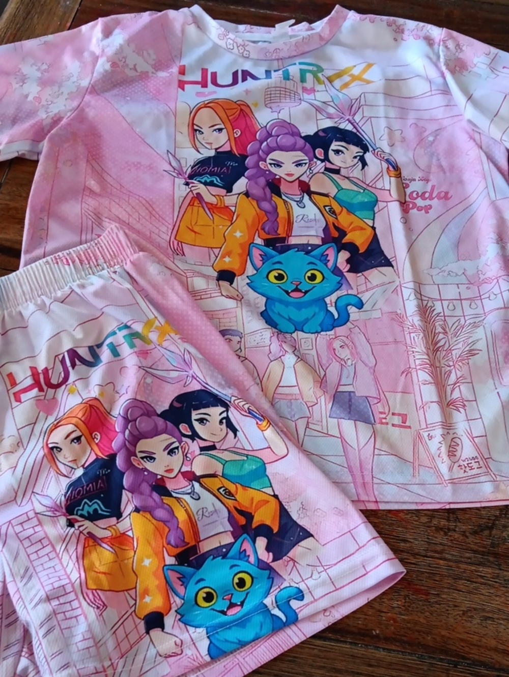 Kids Pink Cartoon Character Short Set - Huntrix Demon Hunters